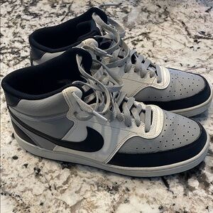 Nike Men's Black and White court Vision Mid-Top Sneakers